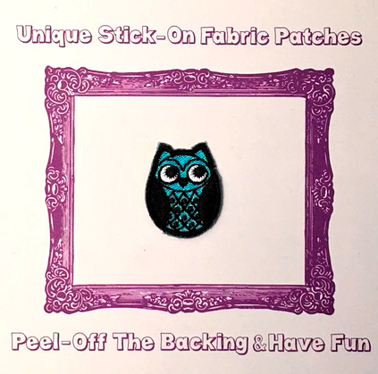 BLUE OSKAR OWL STICK-ON FABRIC PATCH
